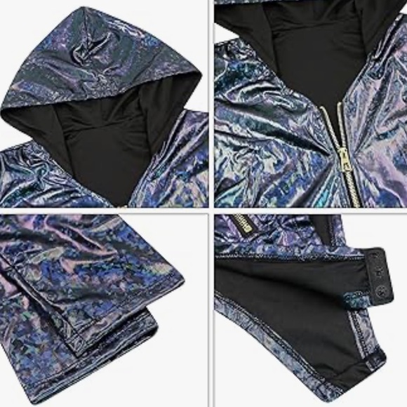 Silver metallic rave halo barbie bodysuit unicorn hood one piece romper festival - Picture 3 of 3